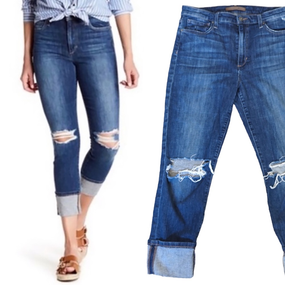 Joe’s Jeans High Rise Crop 10.5” Rise Distressed Jeans SZ 30